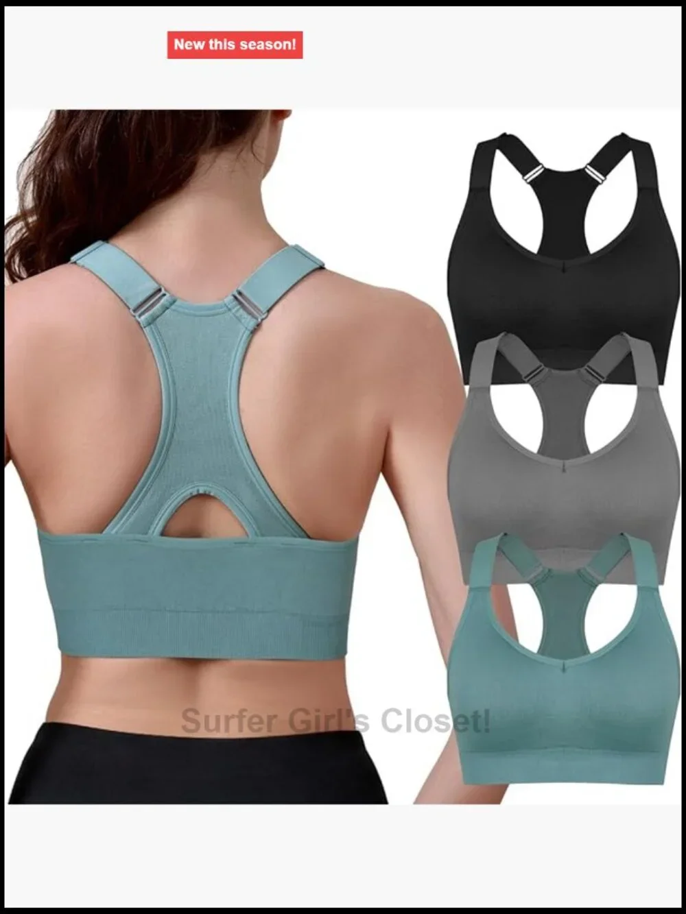Women's Adjustable Racerback Sports Bra Pack Medium Impact Wirefree Full